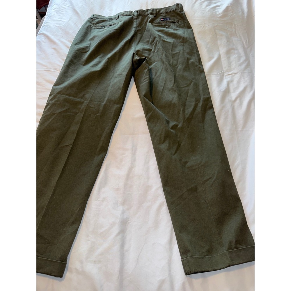 Chaps Ralph Lauren Mens 40x34 Pleated Chino Pants Olive Green Cuffed Trousers - Picture 3 of 7
